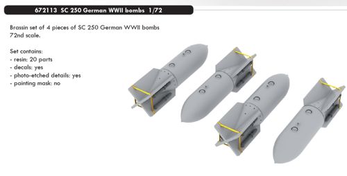 Additions (3D resin printing) 1/72 4 x German bombs SC-250