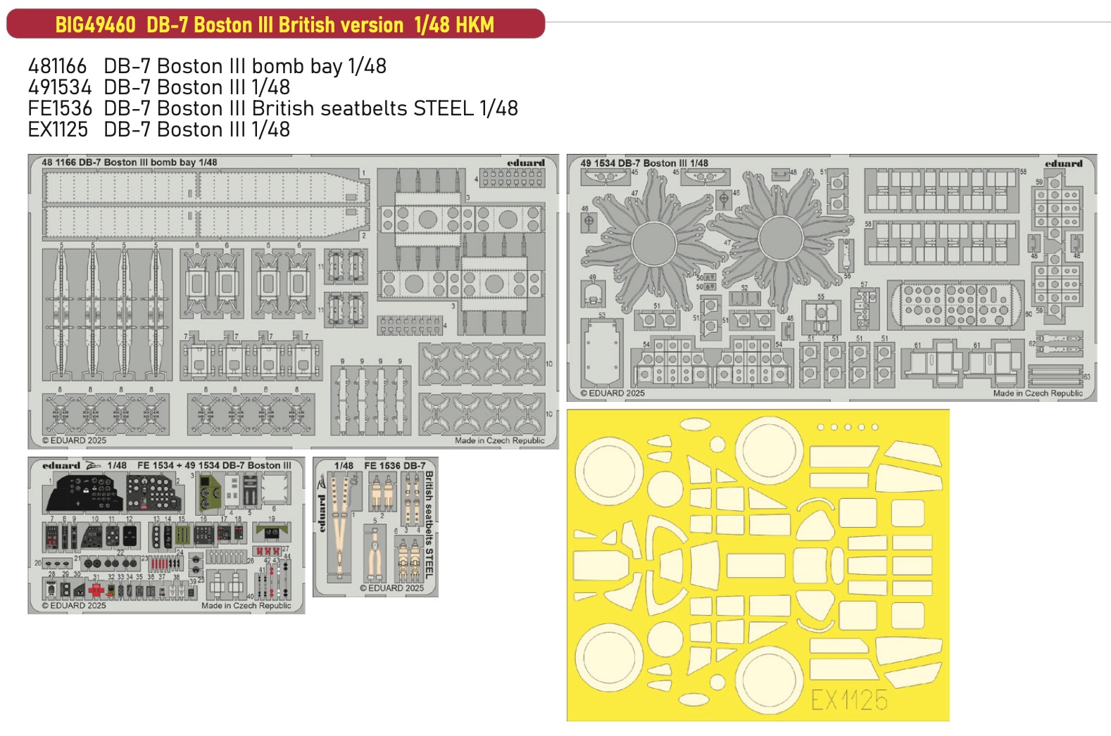 Photo Etching Kit 1/48 Douglas DB-7 Boston III British version 1/48 (designed to be used with Hong Kong Models kits)