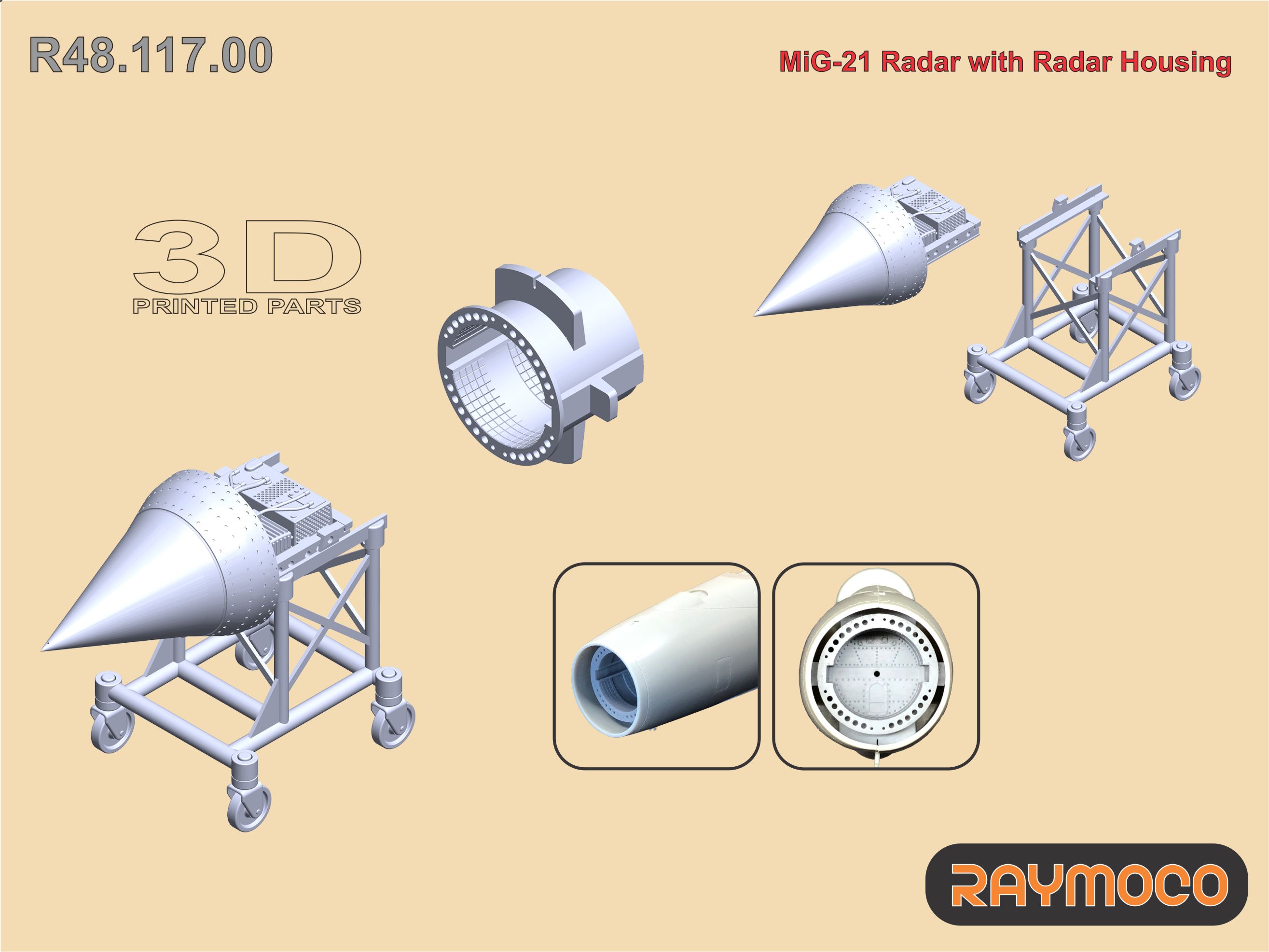 Additions (3D resin printing) 1/48 MiG-21 Radar with Radar Housing (Raymoco)