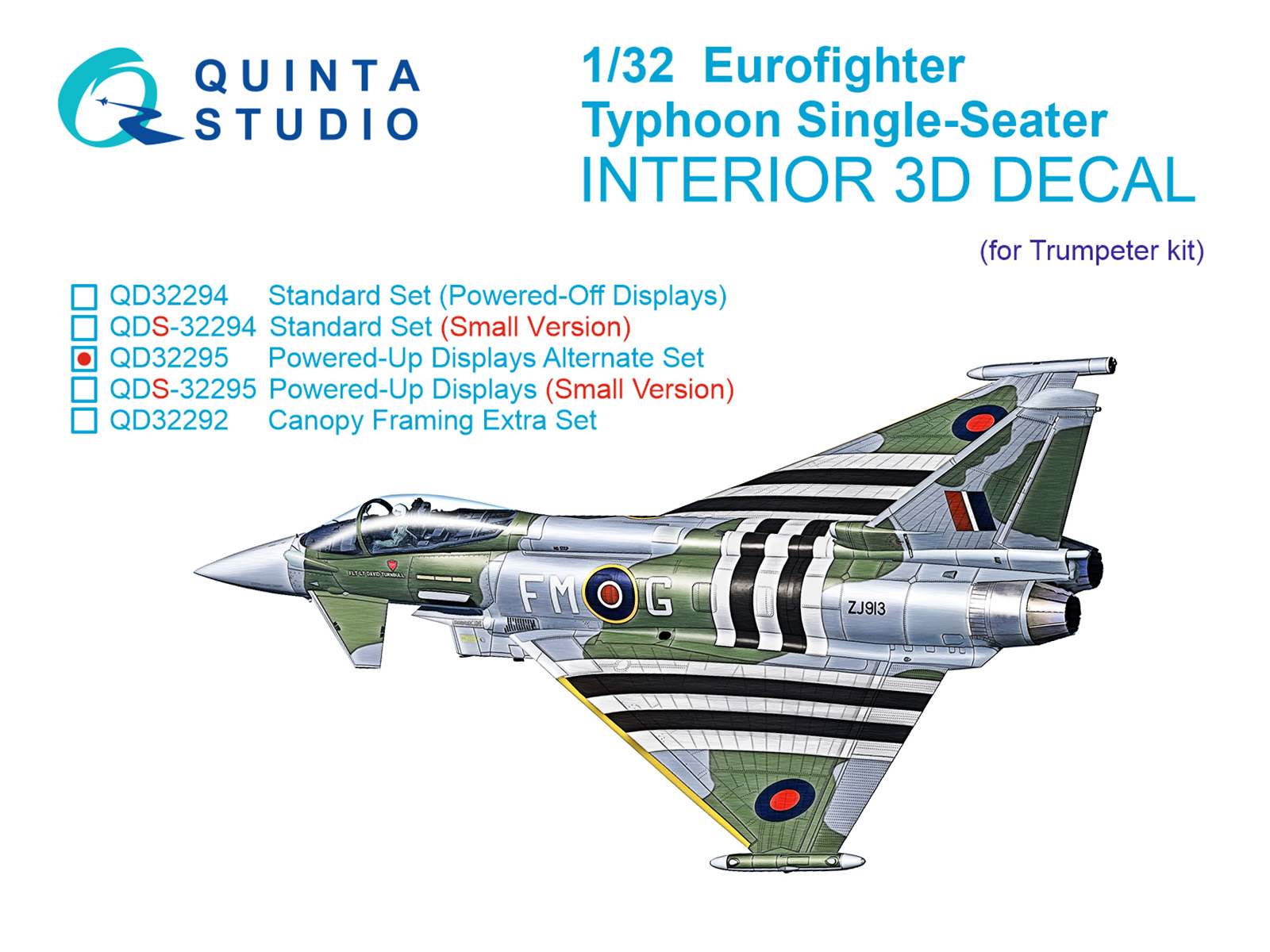 Eurofighter Typhoon Single-seater (Powered-up Displays) 3D-Printed & coloured Interior on decal paper (Trumpeter)