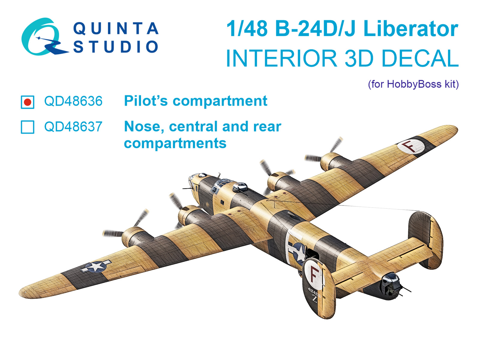 B-24D/B-24J Liberator. Pilot's compartment. 3D-Printed & coloured Interior on decal paper (HobbyBoss)
