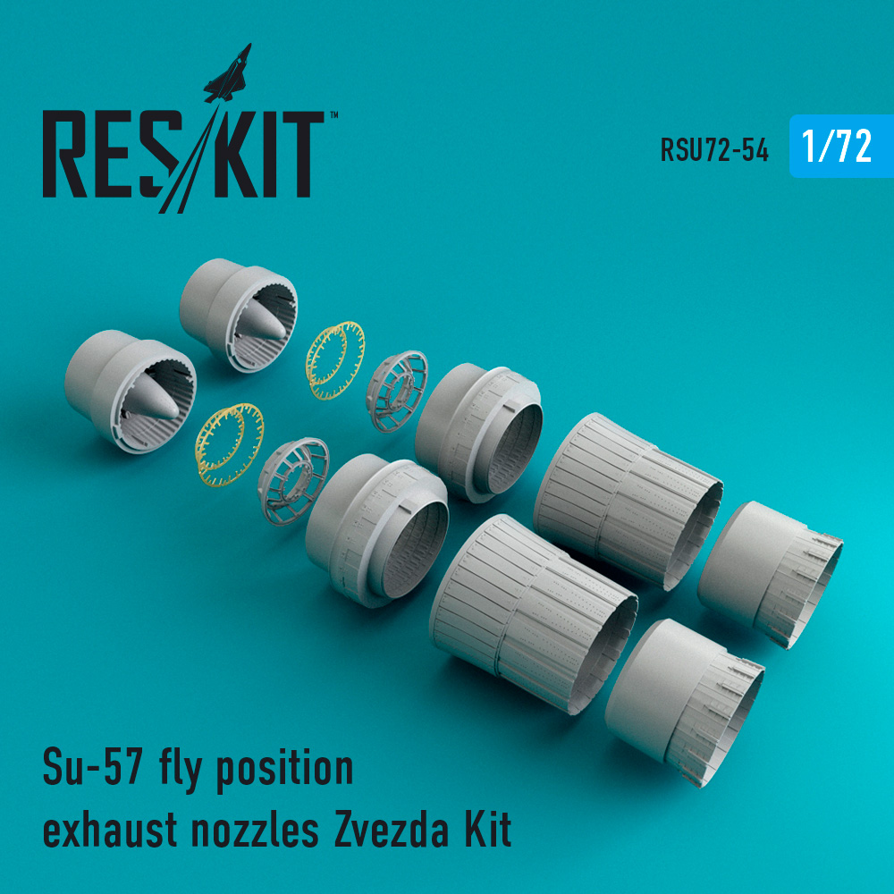 Additions (3D resin printing) 1/72 Sukhoi Su-57 Frazor flying position exhaust nozzles (ResKit)