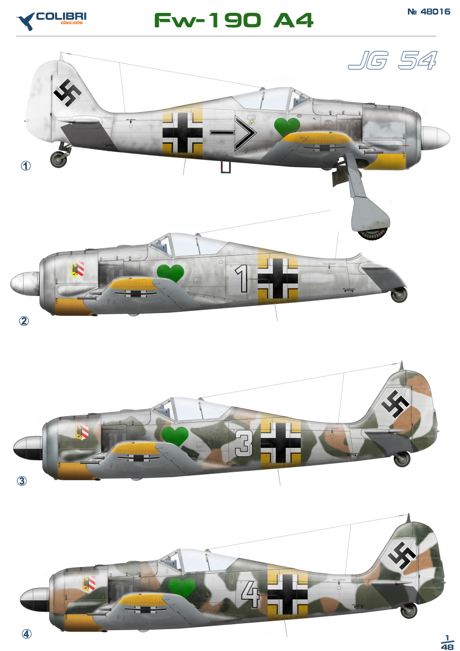 Decal 1/48 Fw-190 A4 Jg 54 (Colibri Decals)