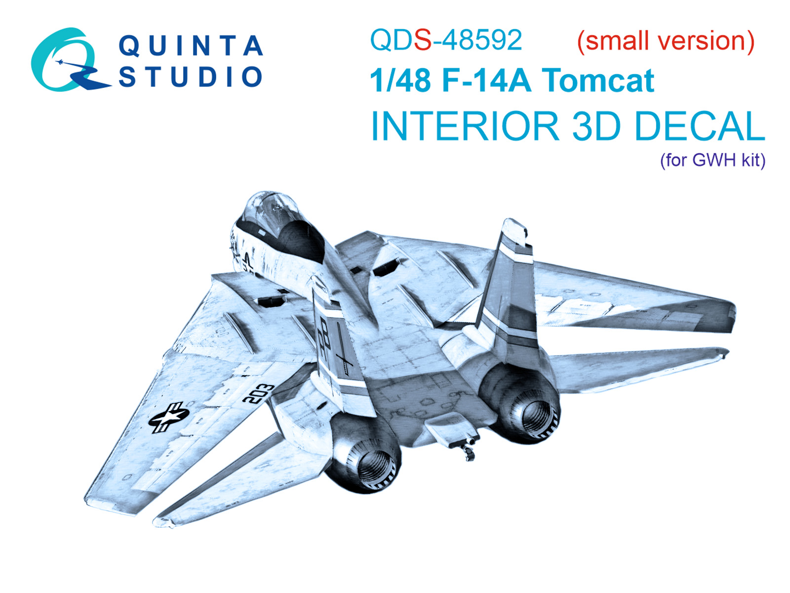 F-14A Tomcat 3D-Printed & coloured Interior on decal paper (GWH) (Small version)