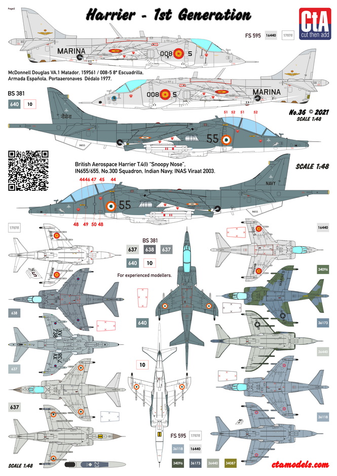 Decal 1/48 BAe Harrier - 1st Generations & Two Seater (Cut then Add)