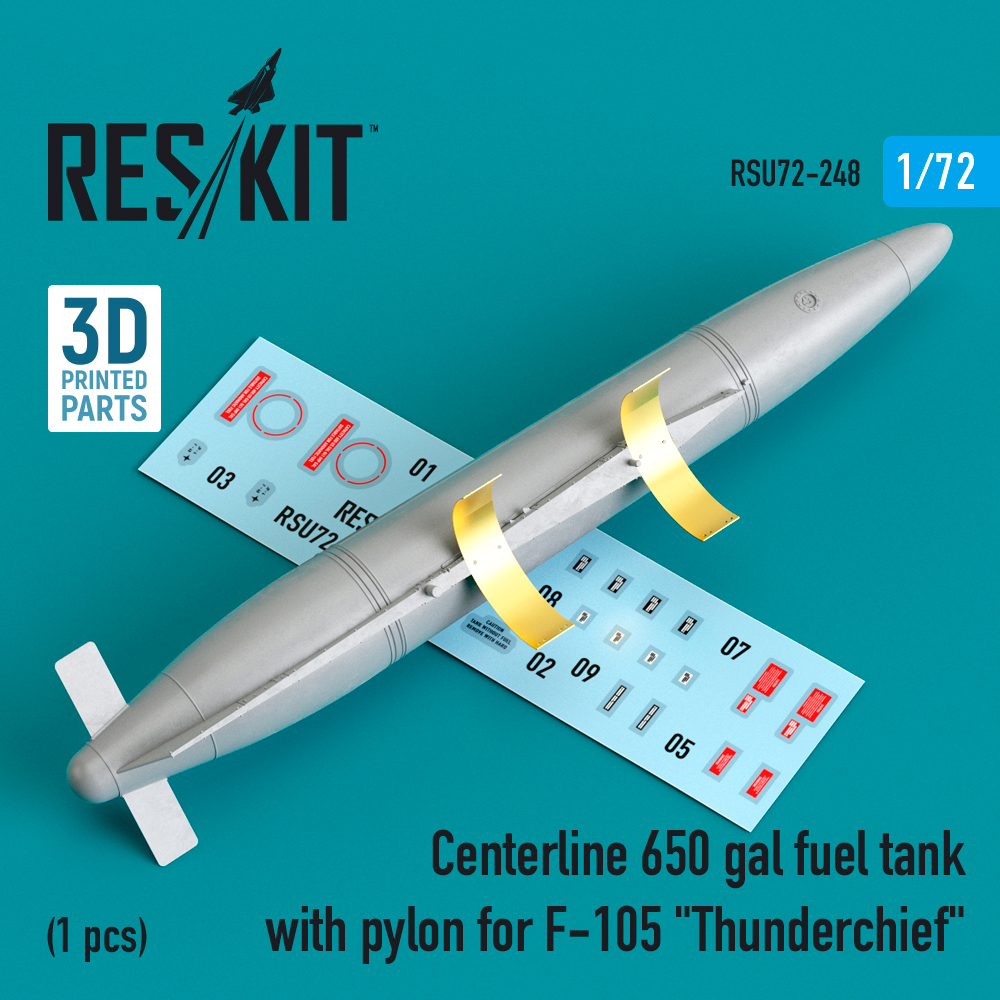Additions (3D resin printing) 1/72 Centerline 650 gal fuel tank with pylons for Republic F-105D/F-105G Thunderchief (1 pcs) (ResKit)