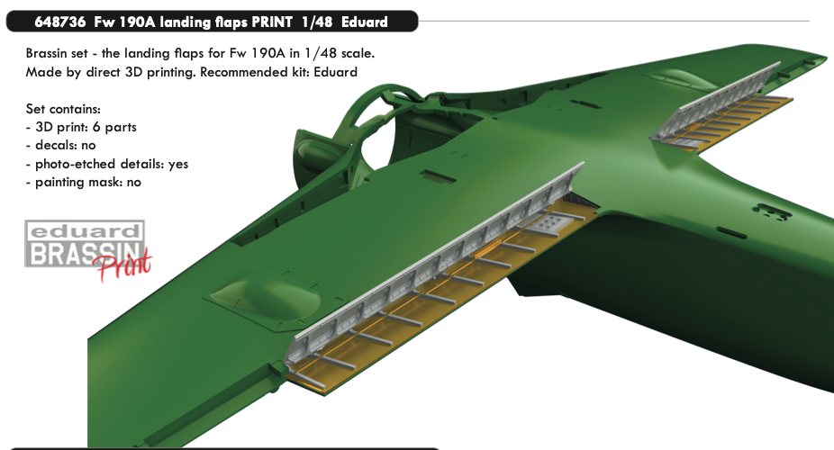 Additions (3D resin printing) 1/48 Focke-Wulf Fw-190A landing flaps 3D-Printed (designed be used with Eduard kits) 