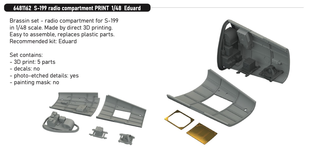 Additions (3D resin printing) 1/48 Avia S-199 radio compartment (3D-Printed) 1/48 (designed to be used with Eduard kits)