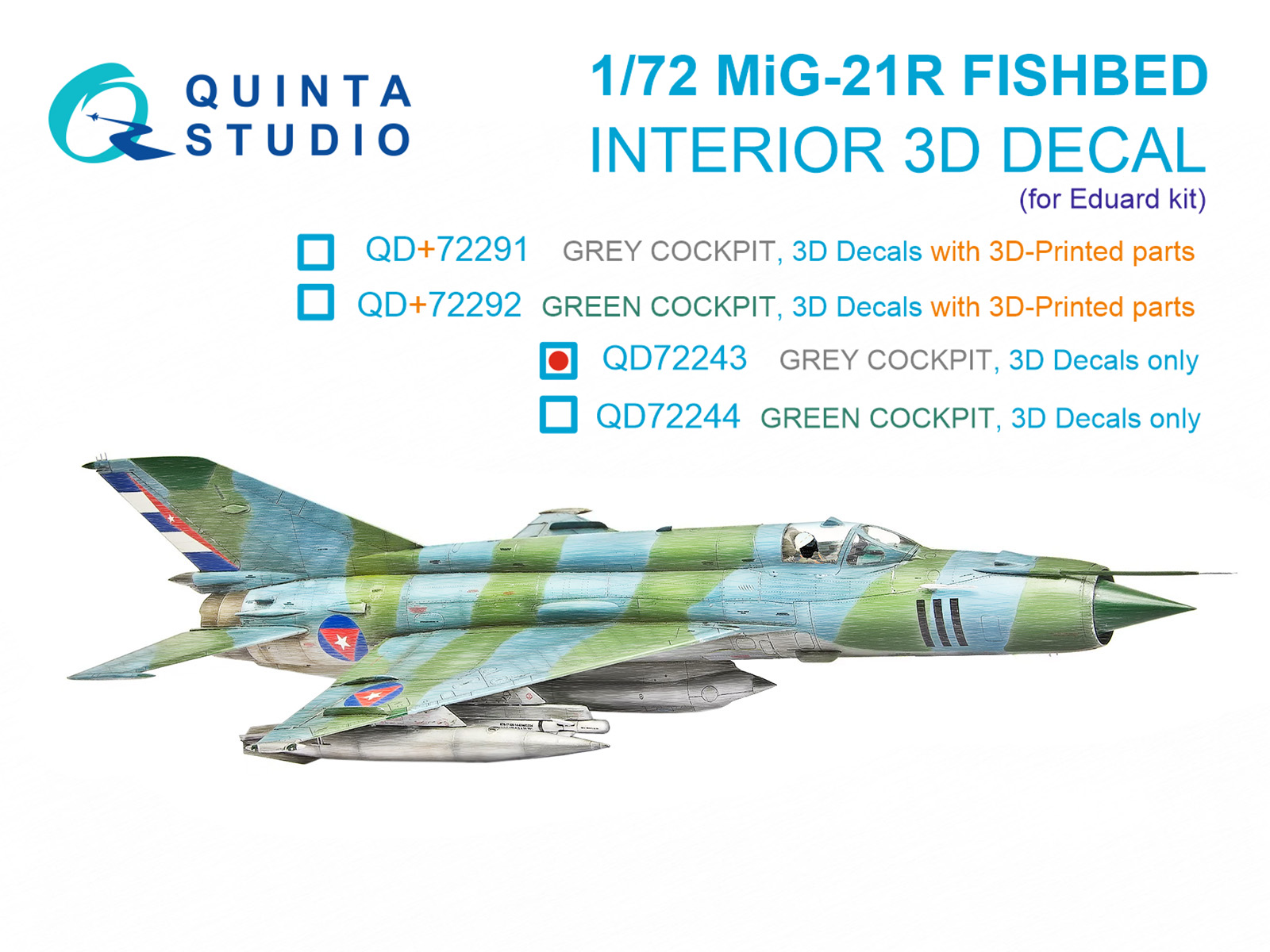 MiG-21R (Grey panels) 3D-Printed & coloured Interior on decal paper (Eduard)