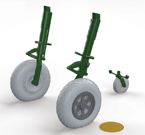 Additions (3D resin printing) 1/32 Republic P-47D Thunderbolt wheels with weighted tyre effect (designed to be used with Hasegawa kits) 