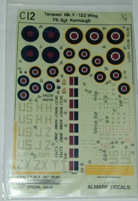 Decal 1/72 Tempest Mk.V - 122 Wing Flt.Sgt,Kennaugh (Almark Decals)