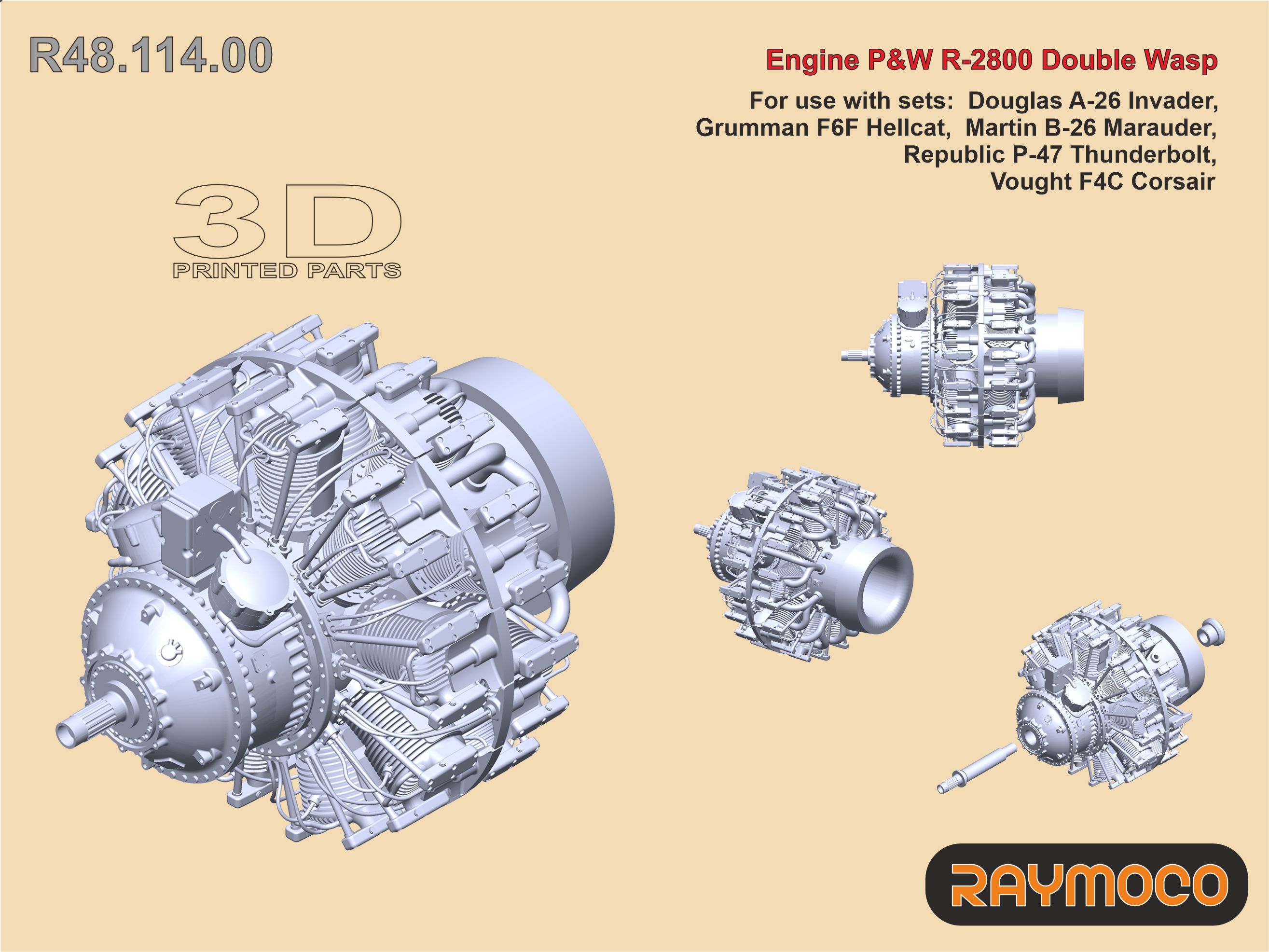 Additions (3D resin printing) 1/48 Engine Pratt & Whitney R-2800 Double Wasp (Raymoco)