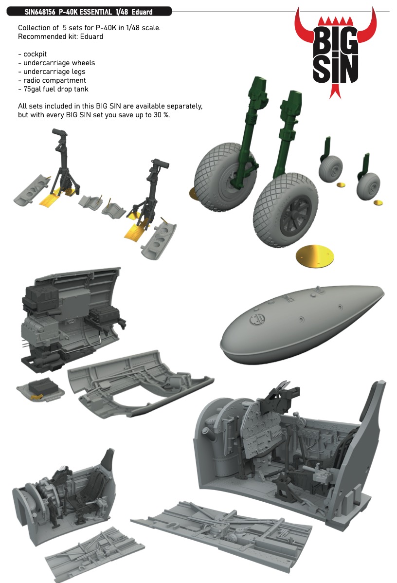 Additions (3D resin printing) 1/48 Curtiss P-40K ESSENTIAL (Eduard)