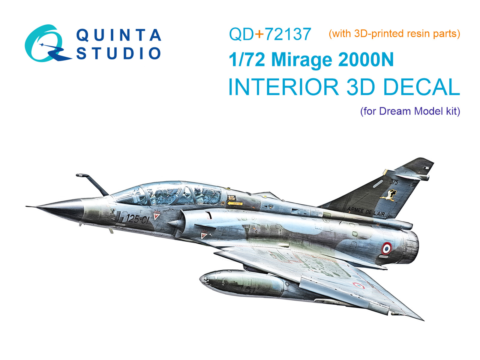 Mirage 2000N 3D-Printed & coloured Interior on decal paper (Dream Model) (with 3D-printed resin part)