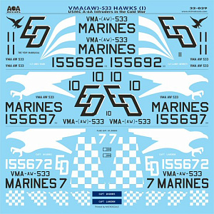 Decal 1/32 VMA(AW)-533 HAWKS (1) USMC A-6A Intruders in the Cold War (AOA Decals)