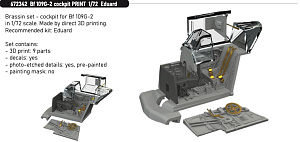 Additions (3D resin printing) 1/72 Messerschmitt Bf-109G-2 cockpit 3D-Printed (designed to be used with Eduard kits) 