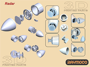 Additions (3D resin printing) 1/48 SEA HARRIER FA 2 Engine, Exhaust Nozzles, Electronics, Radar. (Raymoco)