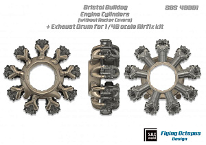 Additions (3D resin printing) 1/48 Bristol Bulldog engine upgrade set (without rocker covers) (designed to be used with Airfix kits)