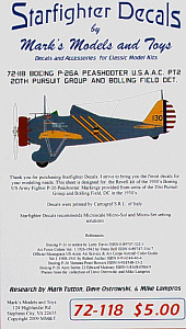 Decal 1/72 Boeing P-26A/P-26C Peashooter USAAC Part 2 (6) (Starfighter Decals)