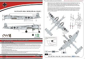 Decal 1/32 Heinkel He219A-074, (BE+JA) (Owl Decals)