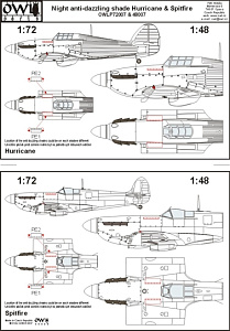 Photo Etching Kit 1/72 Hurricane and Spitfire Anti Dazzle shade (Owl Decals)