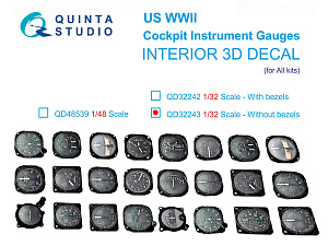 US WWII Cockpit instrument gauges without bezels 3D-Printed & coloured Interior on decal paper (All Kits)