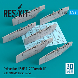 Additions (3D resin printing) 1/72 Pylons for USAF LTV A-7 Corsair II with MAU-12 Bomb Racks (ResKit)