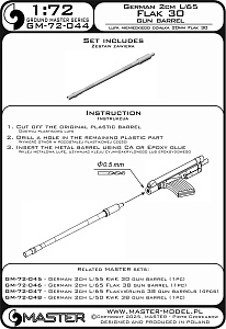 Military vehicle detailing sets (brass) 1/72 German 2cm L/65 Flak 30 gun barrel (1pcs)