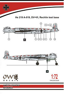 Decal 1/72 Heinkel He.219V-019 DV+VI (catapult test machine) (Owl Decals)