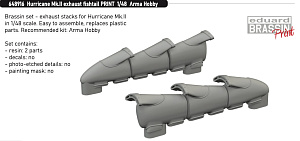 Additions (3D resin printing) 1/48 Hawker Hurricane Mk.II exhaust fishtail 3D-Printed (designed to be used with Arma Hobby kits)