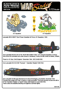 Decal 1/72 Avro Lancaster B.I/III SE-X KB837 'Devil' 431 Sqn (Iroquois) 6 Grp Croft (Kits-World)