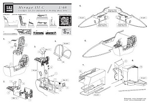 Additions (3D resin printing) 1/48 Mirage IIIC cockpit/wheel bays (EDU/HOBBYB)