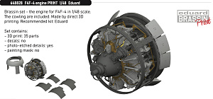 Additions (3D resin printing) 1/48 Grumman F4F-4 Wildcat engine (designed to be used with Eduard kits)