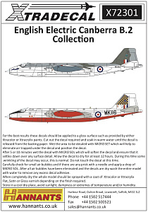 Decal 1/72  BAC/EE Canberra B.2 (6) (Xtradecal)