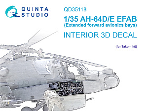 AH-64D Extended forward avionics bays 3D-Printed & coloured Interior on decal paper (Takom)