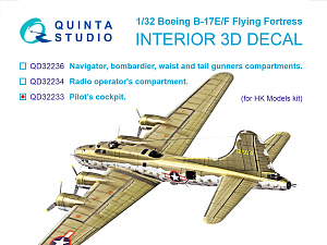 Boeing B-17E/F Pilot's cockpit. 3D-Printed & coloured Interior on decal paper (HK models)