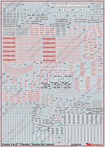 Decal 1/32 Sukhoi Su-27 Flanker family. Full Stencil Data includes over 560 different items (Begemot)