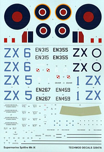 Decal 1/32 Supermarine Spitfire Mk.IXc 4 x North Africa 1943 (Techmod)