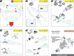 Additions (3D resin printing) 1/48 SEA HARRIER FA 2 Engine, Exhaust Nozzles, Electronics, Radar. (Raymoco)