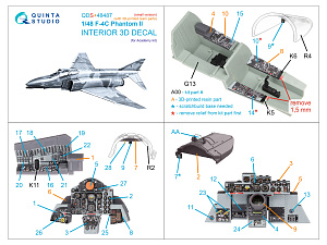 F-4C Phantom II 3D-Printed & coloured Interior on decal paper (Academy) (Small version) (with 3D-printed resin parts)