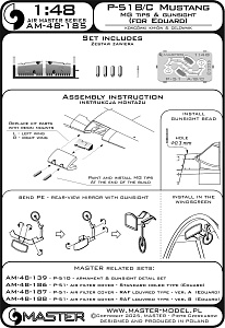 Aircraft detailing sets (resin) 1/48 North-American P-51B Mustang - armament & gunsight detail set (designed to be used with Eduard kits)