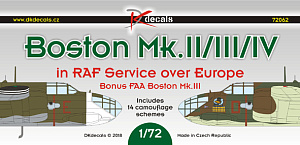 Decal 1/72 Douglas Boston Mk.II/Mk.III/M.IV in RAF service over Europe (DK Decals)