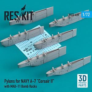 Additions (3D resin printing) 1/72 Pylons for NAVY LTV A-7 Corsair II with MAU-11 Bomb Racks (ResKit)