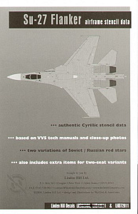 Decal 1/72 Sukhoi Su-27 Complete Technical Stencil Data (From VVS Manuals) for 1 aircraft (Linden Hill)