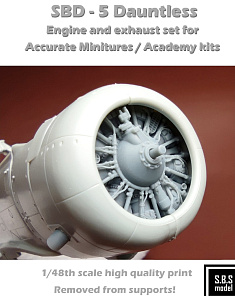 Additions (3D resin printing) 1/48 Douglas SBD-5 Dauntless engine & exhaust set (3D-Printed) (designed to be used with Academy and Accurate Miniatures kits)