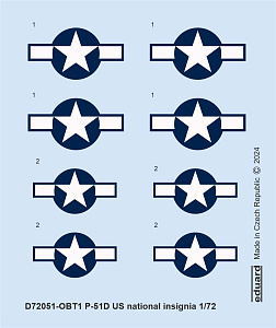 Decal 1/72 P-51D US national insignia (EDU)