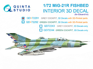 MiG-21R (Grey panels) 3D-Printed & coloured Interior on decal paper (Eduard) (with 3D-printed resin parts)