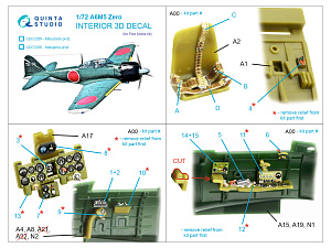 A6M5 Zero (Nakajima Prod.) 3D-Printed & coloured Interior on decal paper (Fine molds)