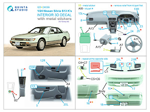 Nissan Silvia S13 K-s 3D-Printed & coloured Interior on decal paper (Tamiya) (with metal sticker parts)