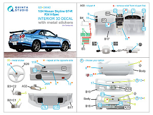 Nissan Skyline GT-R R34 V-Spec 3D-Printed & coloured Interior on decal paper (Tamiya) (with metal sticker parts)